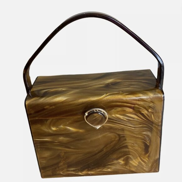 VTG 1960s STYLECRAFT MIAMI Tiger-Eye LUCITE Mid-Century Modern BOX PURSE VINTAGE